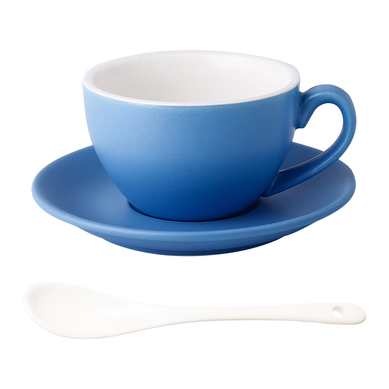 Simple Colorful Ceramic Office Home Coffee Cup And Saucer Set With Spoon Hotel Cafe Western Tea Restaurant Coffee Mugs: Matte blue