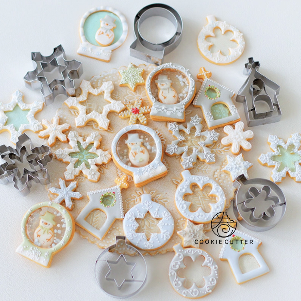 6 Stuks Kerst Cookie Mold Kerst Crystal Ball Snowflake Cookies Kerst Patroon Mold Diy Bakken Tools Roestvrij Staal