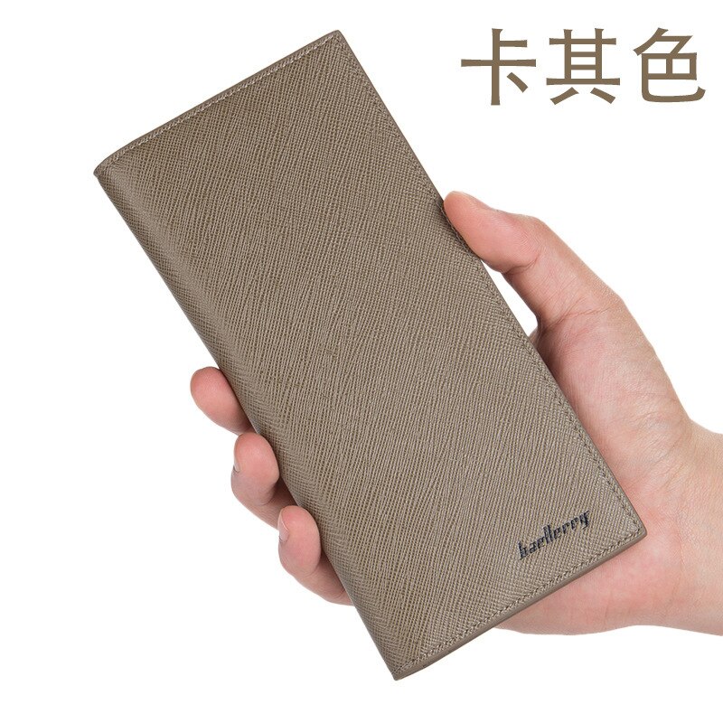 Style Male Long And Super Thin Wallet Soft PU Leather Leisure Or Business Style Purse Mens Desginer Clutch Pocket: Khaki