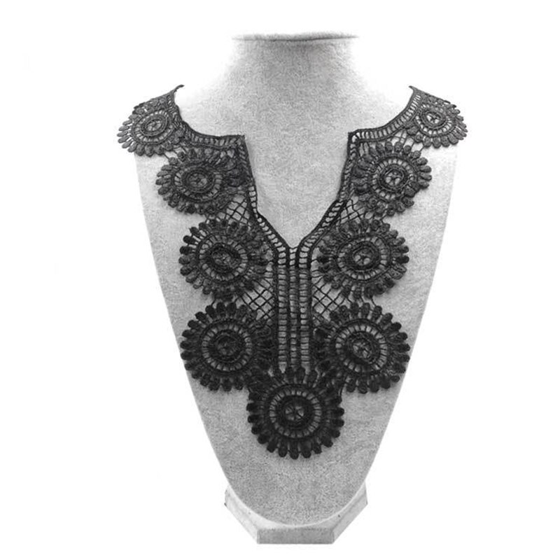 Tela de encaje de guipur para costura de ropa, apliques de cuello de mariposa, bordado, color negro: B3