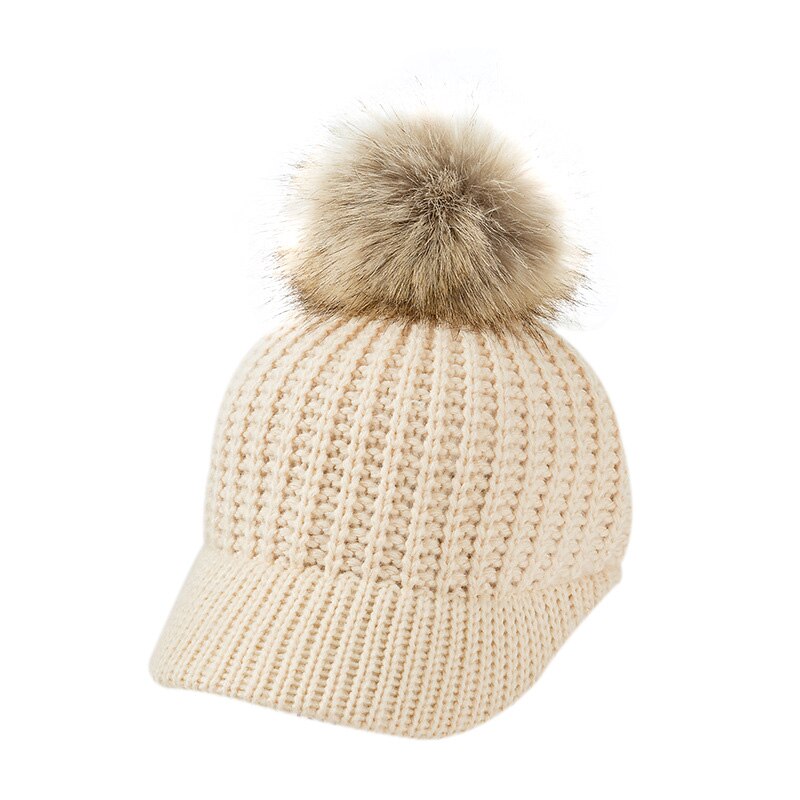 Stickad babymössa pompom vinterkeps för barn justerbar solid baby vintermössa tillbehör barnmössa för 2-5 år 1pc: Beige babyhatt