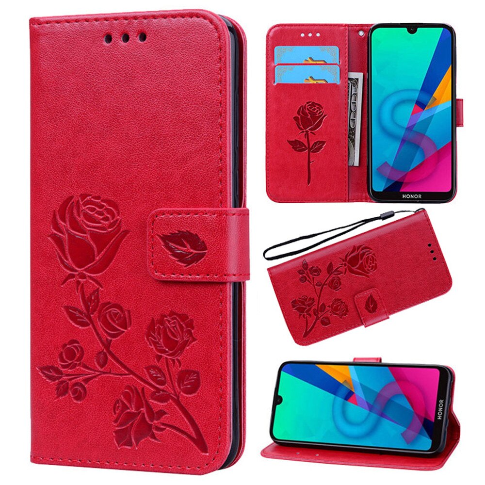 Luksus læder flip bogtaske til alcatel 1s 5024d 1s rose flower pungholder etui telefon cover taske: 1s 2019 5024d / 3 røde