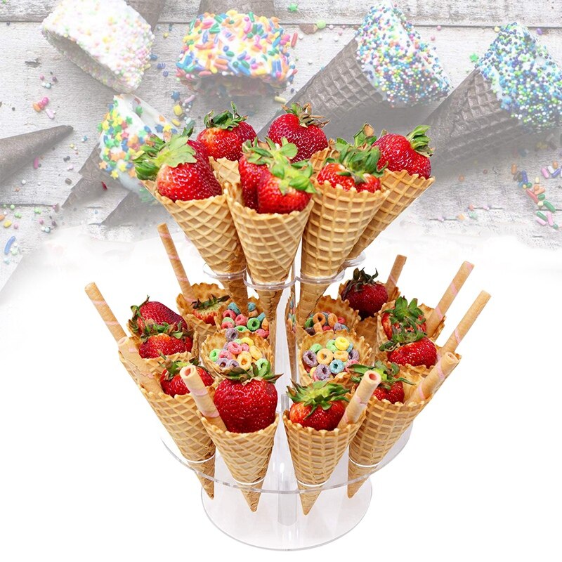 Round Clear Acrylic Mini Ice Cream Cone Holder Stand 24 Holes to Display Sushi Hand Rolls corn Cotton Candy French Fries Swee