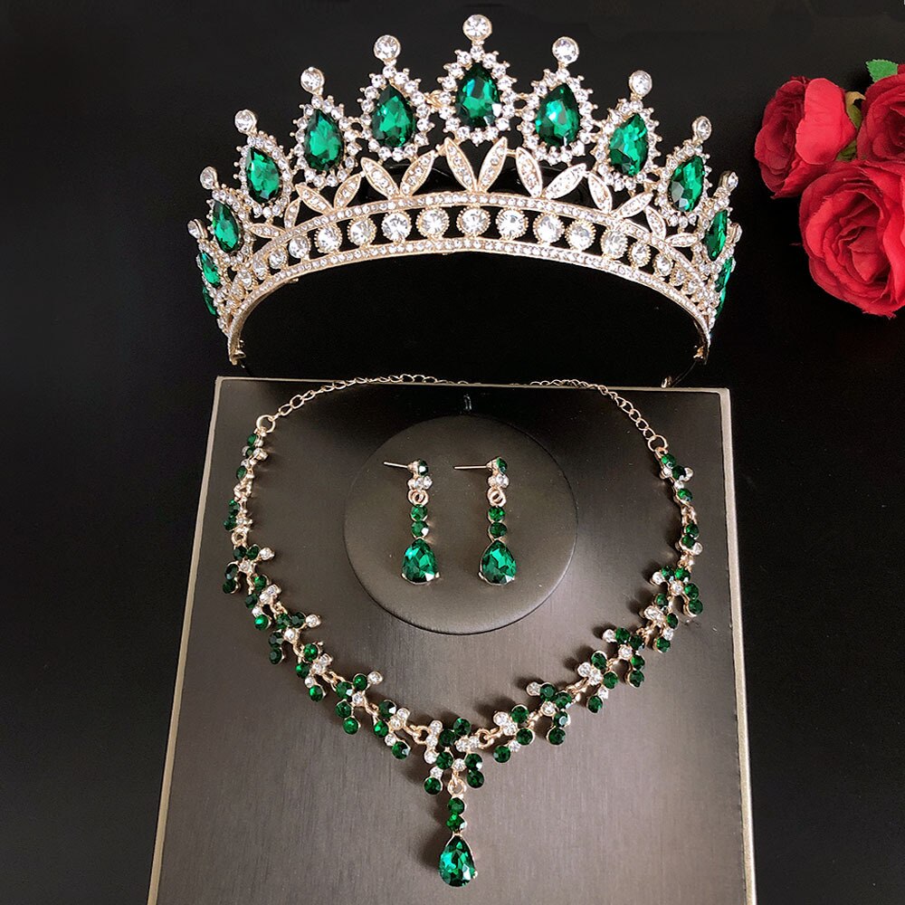 Prachtige Kristal Bruids Sieraden Sets Mode Strass Tiara Kroon Ketting Oorbellen Voor Bruid Bruiloft Sieraden Prinses Diadeem