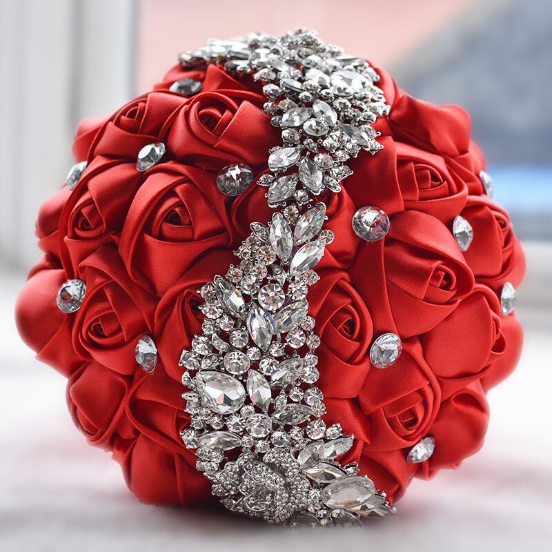 Dusty Pink Crystal Wedding Bouquet Handamde Flowers Rehinestones Beaded Holding Bride Wedding Bouquets Accessories: red
