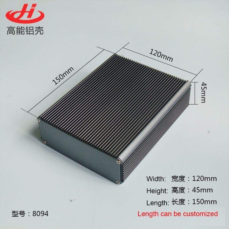 Heat sink Aluminum Enclosure Box PCB Instrument Box DIY Electronic Project Case 120mm*45mm*150mm 8094