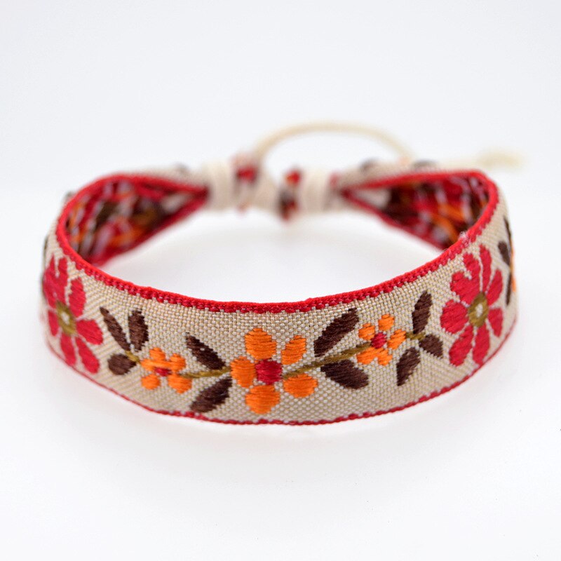 ABL084(1), heldere Etnische Folk Bloem Katoen Linnen Armband Retro Handgemaakte Koord Borduren Hippie Vriendschap Wrap Armbanden Vrouwen: B