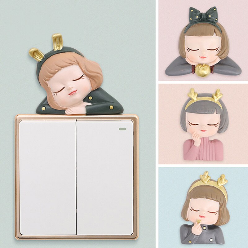 Cartoon Switch Stickers Resin Girls And Boys Switch Cover Room Decor 3D On-off Socket Sticker Wall Light Socket Stickers