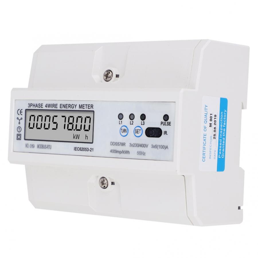 3 Phase 4 Wire Digital LCD KWH Meter DIN Rail Wattmeter Electric Energy Meter with RS485 KWH Tester