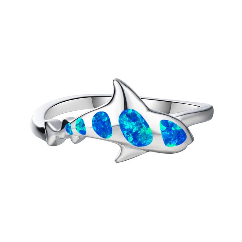 Trendy Vrouwelijke Blue Opal Stone Sieraden Charm Zilveren Kleur Dunne Engagement Ring Dainty Bruid Shark Trouwringen Voor Vrouwen