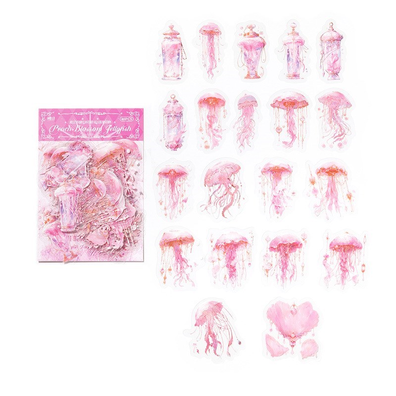 impostato di 40 adesivi con meduse carine, decalcomanie decorativo impermeabili trasparenti in animale domestico per scrapbooking, album, diario, pianificatore: giallo