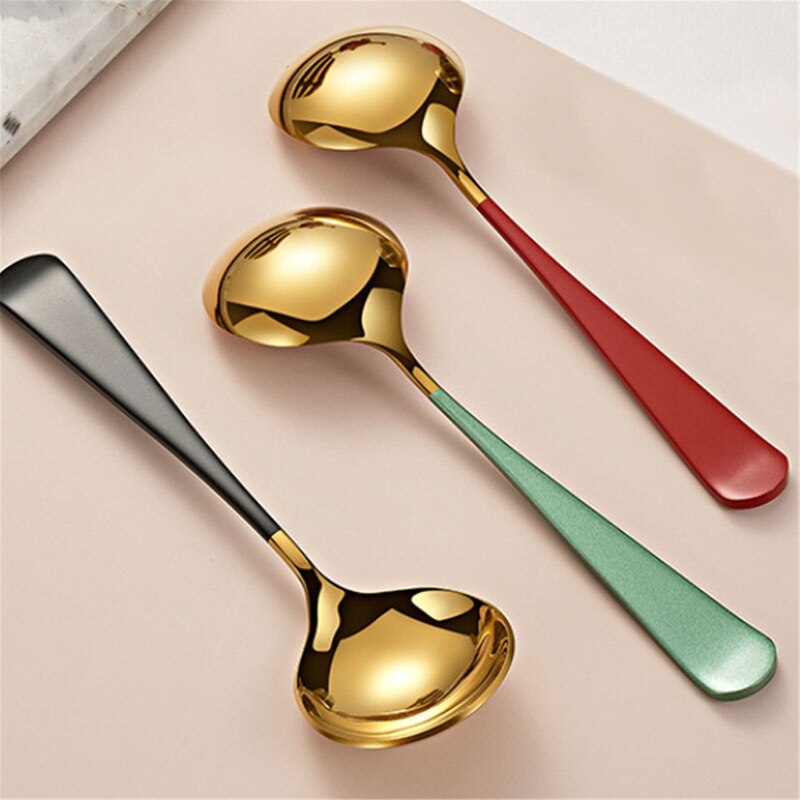 Cucharas de café elegantes de acero inoxidable para postre, utensilios de cocina, cucharas redondas de , 5 colores, 1 Uds.