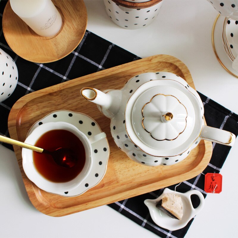 British Afternoon Tea Set Bone Porcelain Points Hand-painted Golden Teapot Coffee Pot Simple Water Pot