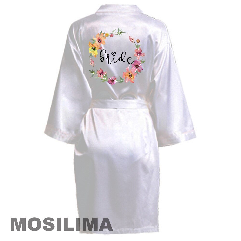 Bruiloft Team Bruid Gewaad Kimono Satijnen Pyjama Bruidsmeisje Badjas SP073: L / Beige