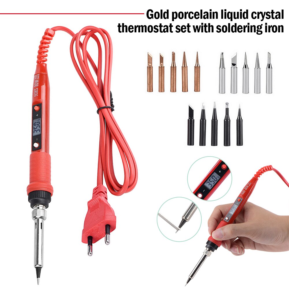 110V 220V 80W LCD Soldering iron kit adjustable temperature solder welding tools Ceramic heater soldering tips 15kind copper tip