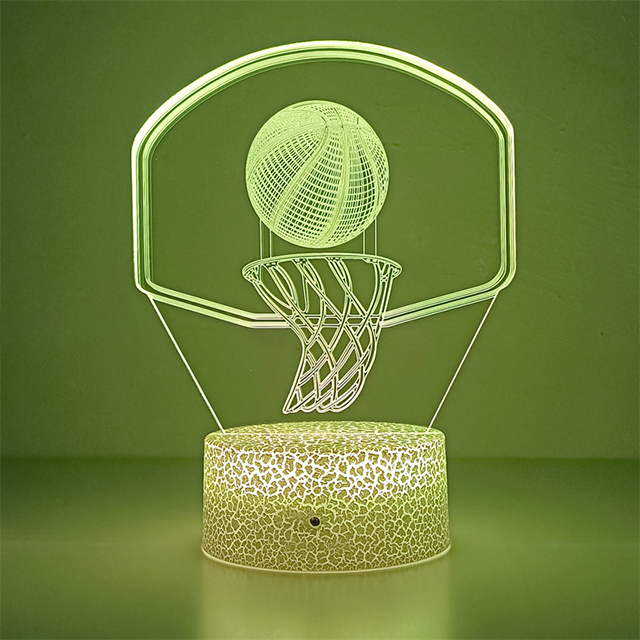 Lámpara de noche de ilusión 3d, holograma de bola de baloncesto, luz nocturna acrílica para decoración de habitación, único para dormitorio de estudiantes: YELLOW / Azul marino