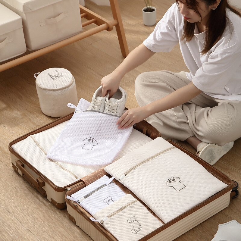 Laundry Bag Thickened Beige Honeycomb Mesh Fabric Laundry Bags Ball Underwear Socks Suits Clothes Washing Cleaning Net Bag