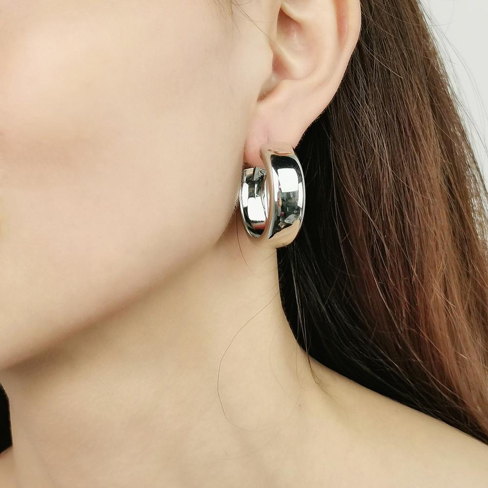 Manilai 30 40 50 60mm de largura metal grande argola brincos jóias redondos brincos de declaração feminina cor prata dourada moda brincos: Silver 3cm