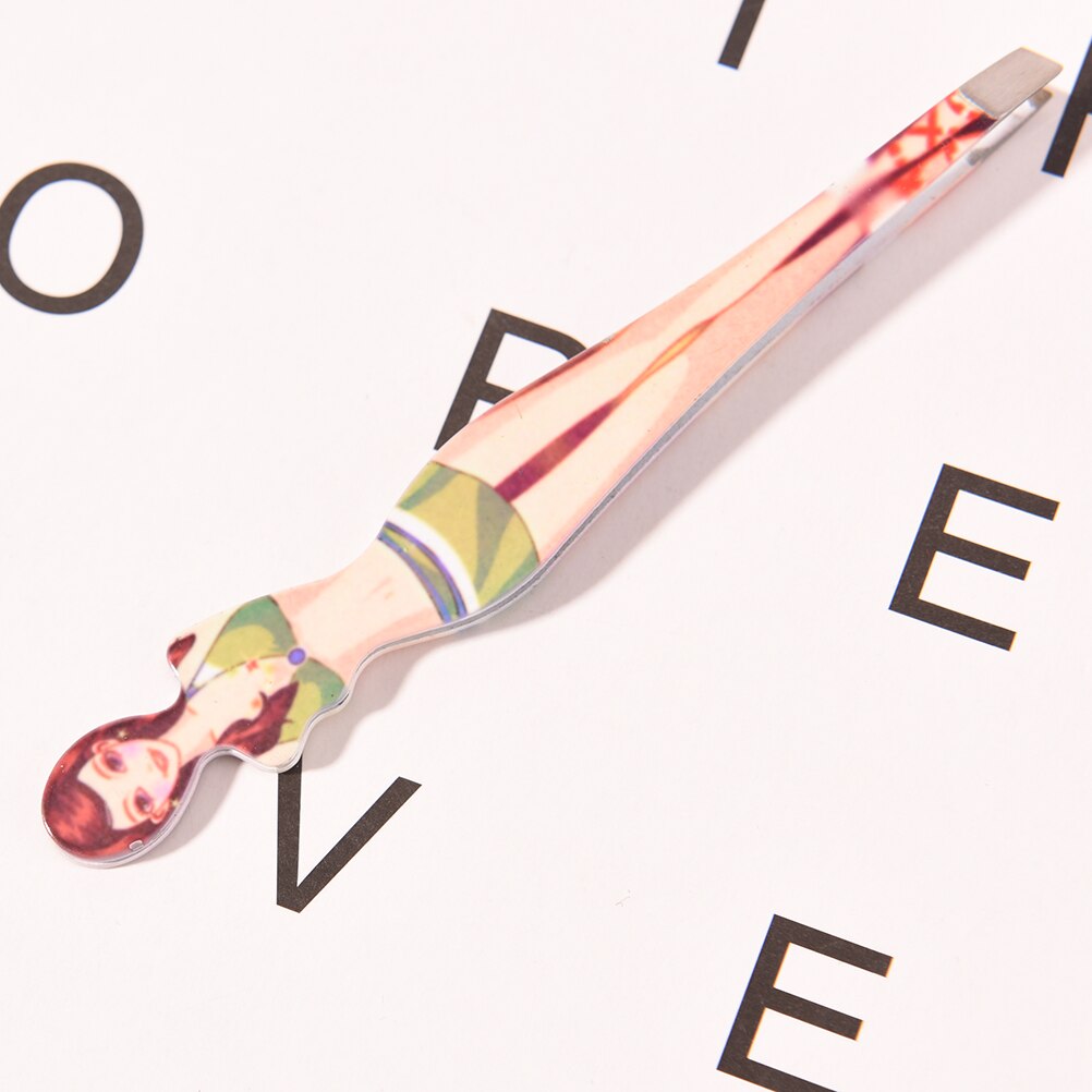 Bikini Girls Eyebrow Tweezers For Lady Cosmetic Tweezers Stainless Steel Slanted Edge Clip Hair Remover Printed Style Random