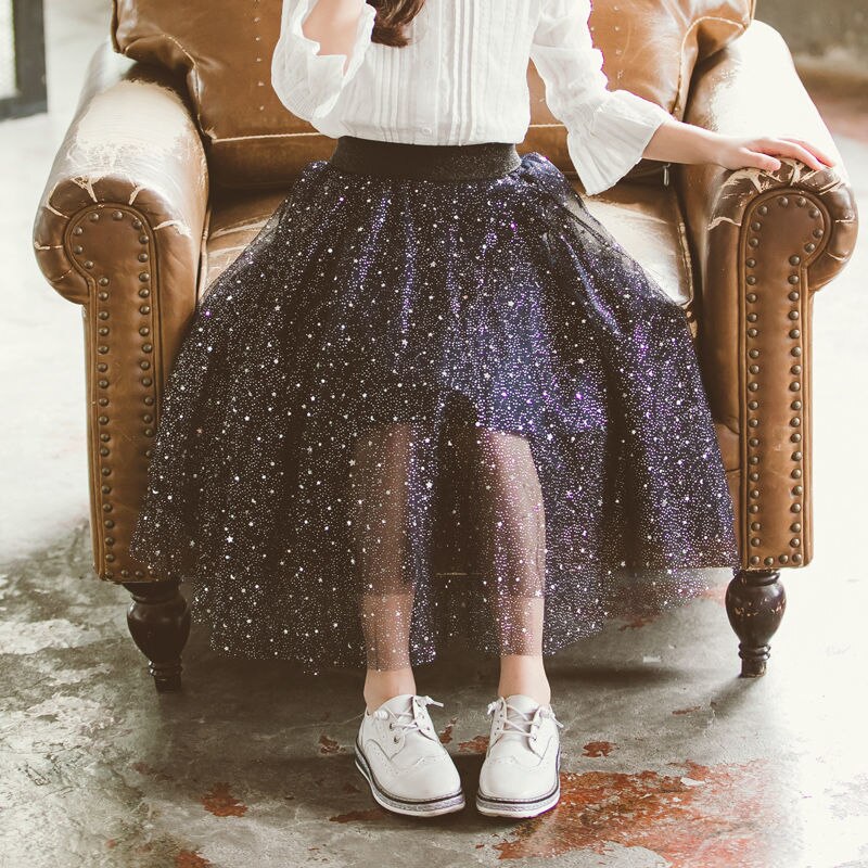 Falda blanca y negra para niñas, ropa de calle activa, primavera y verano, vestido de princesa, falda de malla