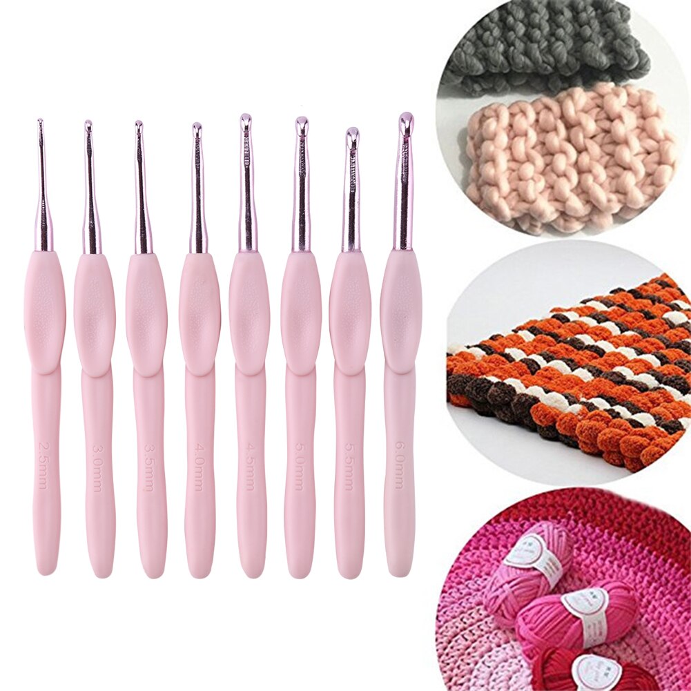 8Pcs Crochet Hook Knitting Needles Set Plastic Handle DIY Craft Sewing Kits Stitches Tools for Weaving Sewing Crafts