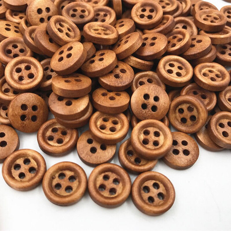 DIY 200X Houten bruin Knoppen Naaien 4-gaten Scrapbooking Ronde Knop Ambachten 12mm