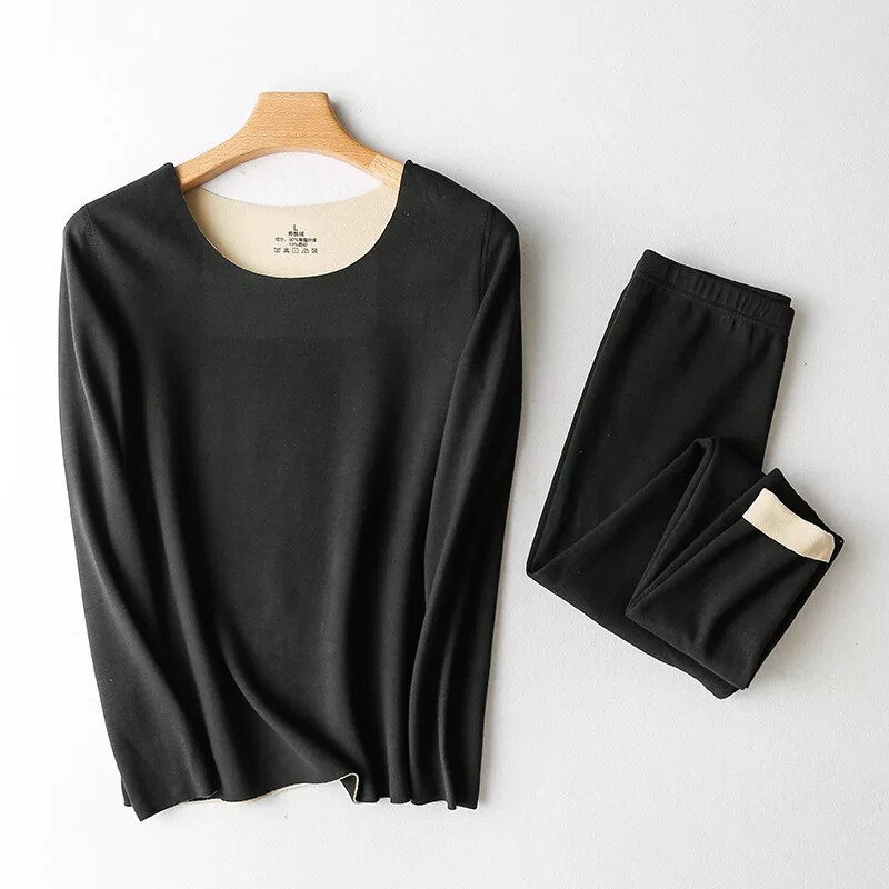 Bielizna termiczna damska plus rozmiar podszyty polarem zestaw kalesonów zimowa bluza i spodnie piżama miękkie ciepłe ubrania Homewear ouc1236: czarny / XL