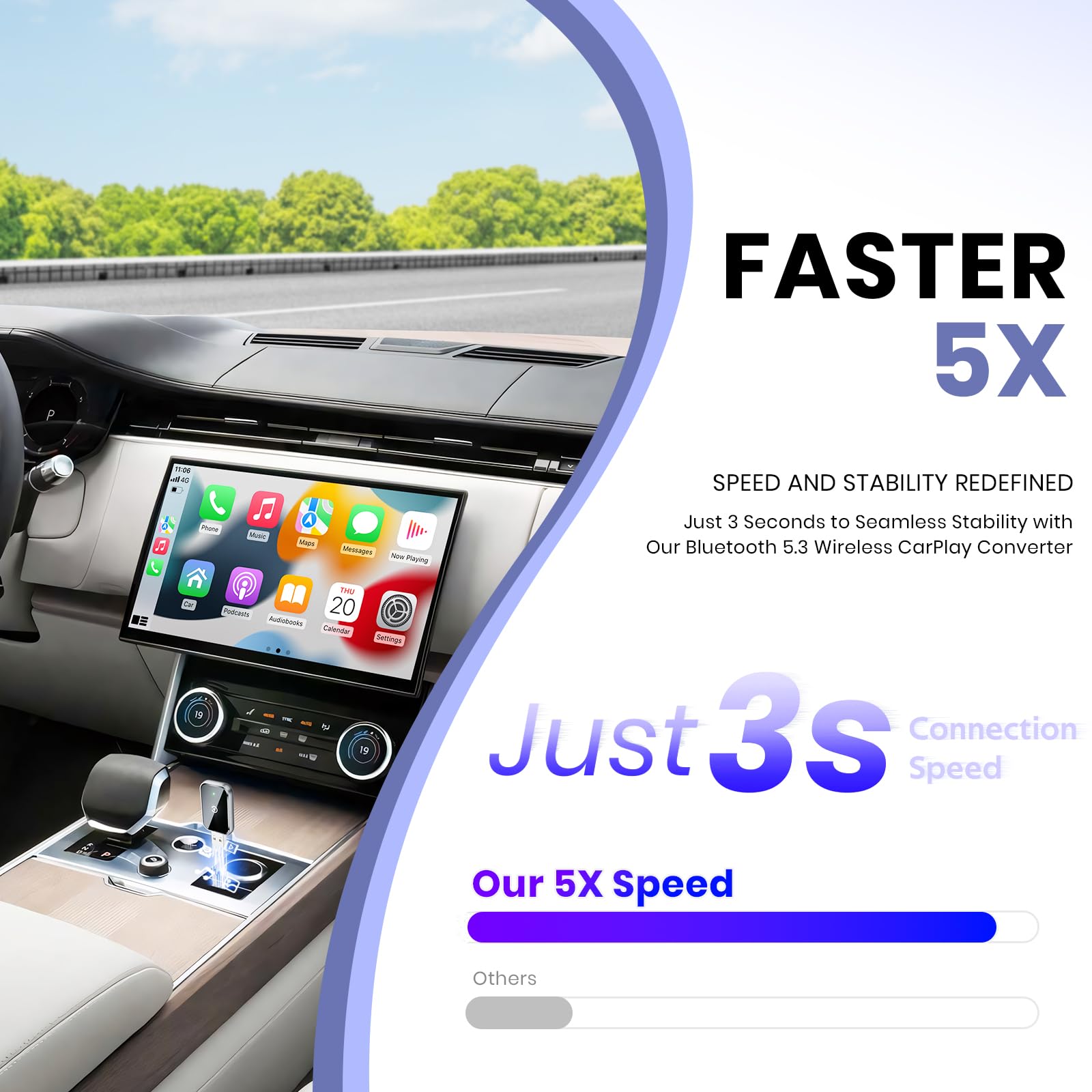 Draadloze CarPlay-adapter voor iPhone, 2 in1 bedraad naar draadloze CarPlay, draadloze Apple Carplay-adapter met USB-C/Type-C Android Auto
