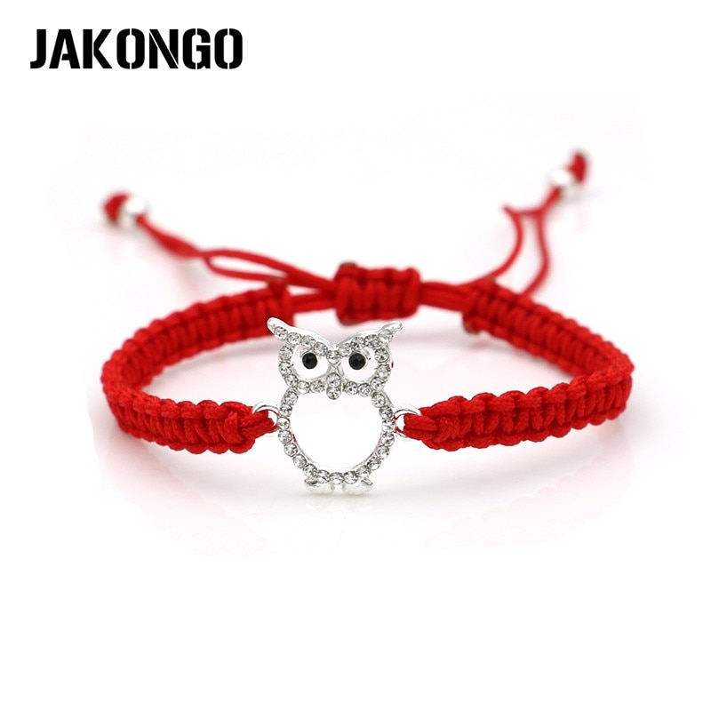 Jakongo Crystal Uil Charm Armband Gevlochten Rood Touw Armband Voor Vrouwen Mannen Verstelbare Handgemaakte Armband