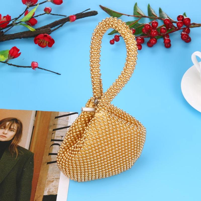 3 Colors Metal Clutch Bags for Women Ladies Small Day Clutches Pearl Beaded Purse for Dinner Party Metallic Handbags