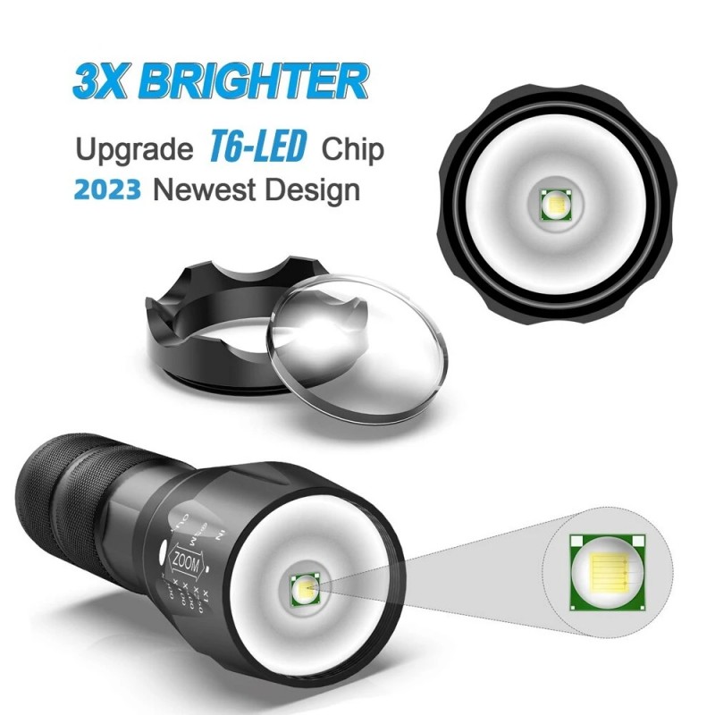 8000lm led oppladbar lommelykt xmlt 6 linser lommelykt bruker 18650 batterier 5 moduser vanntett camping kraftig led-lommelykt