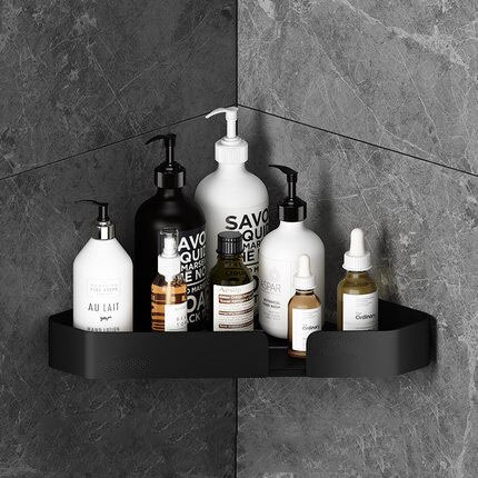 Væghængt hjørneopbevaringsstativ sort badeværelseshylde bruseopbevaring trekanthylder håndklædestang badeværelsestilbehør: Sort a