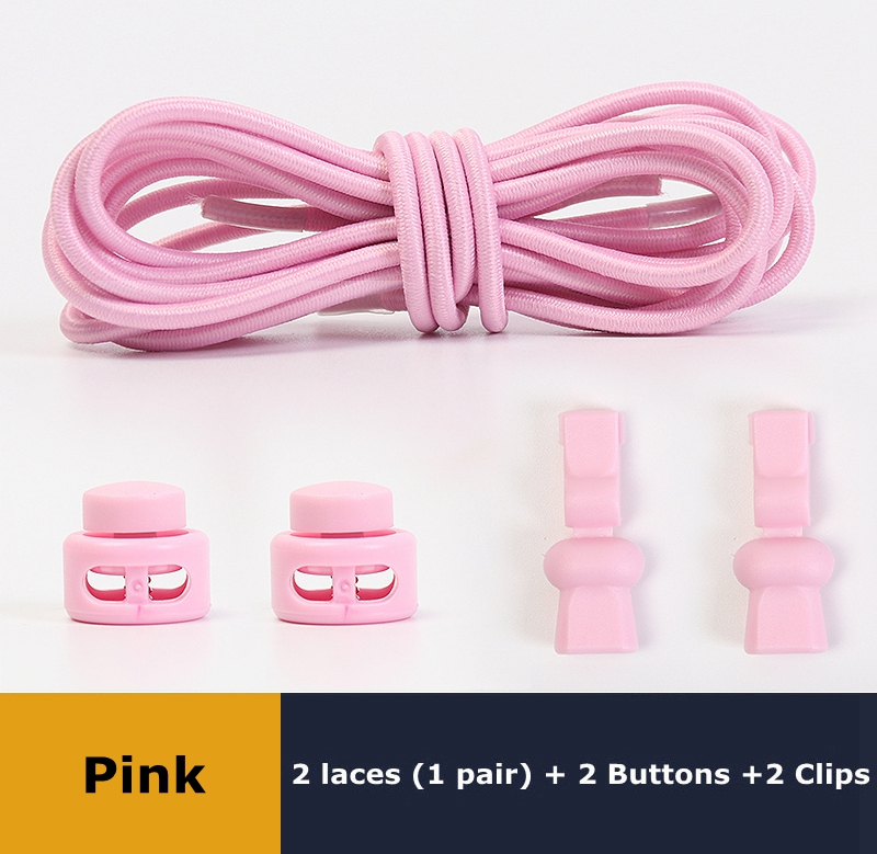 No Tie Shoelaces Round Elastic Shoe Laces Plastic Snap Lock Suitable For All Shoes Adult Children Walking Sports Lazy Lace: Pink
