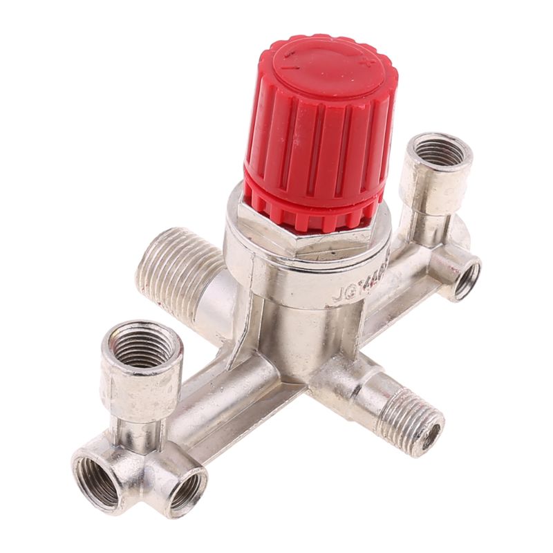 Double Outlet Tube Alloy Air Compressor Switch Pressure Regulator Valve Fitting Part Accessories with V-ring 3 Heads Adjustable