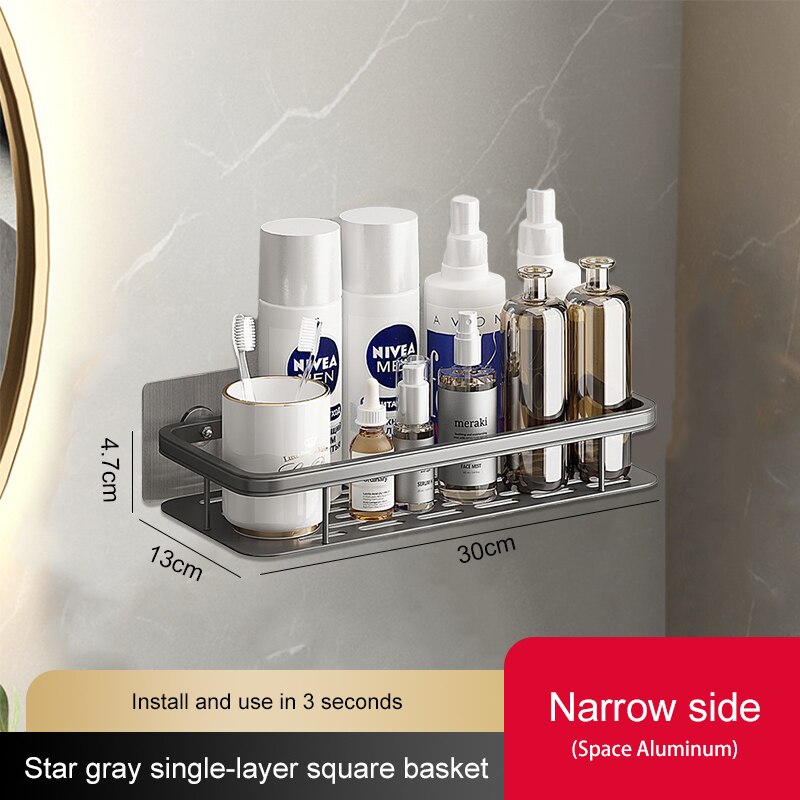 Gray Stainless steel Bathroom Shelves No-Drill Corner Cabinet Shower Storage Toilet Organizer Bathroom Holder Полка Для Ванной: Standard Rectangle-A