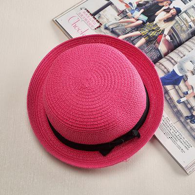 estilo sombrero Simple verano playa sombrero plano Casual corbata de lazo con borde de paja de sol sombrero capeu sombrero de paja de Sol de protección jazz: plum red 2