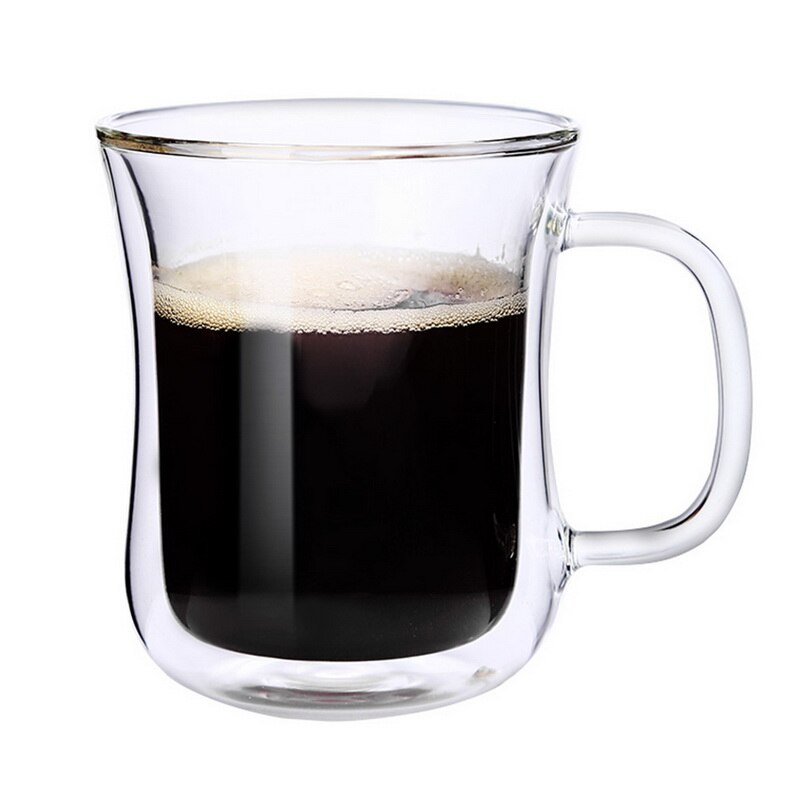Dubbelvägg mugg kontorsmuggar med handtaget transparent drinkware kaffekoppar te set muggar öl dryck office cup enkel stil: B