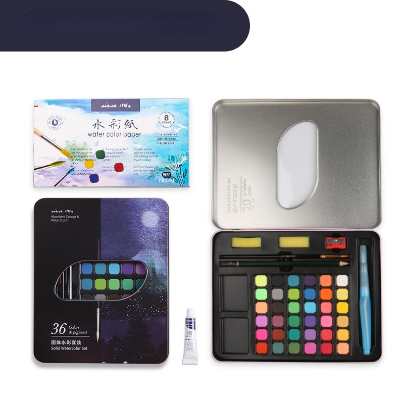36,48-color Solid Watercolor Paint Tin Box Set for Beginners Art Supplies Gouache Paint: 3036black