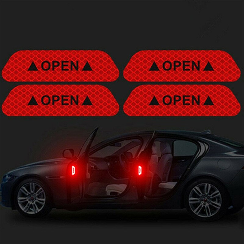 4Pcs/Set Car Door Stickers DIY Car OPEN Reflective Tape Warning Mark Reflective Open Notice Bicycle Accessories Exterior