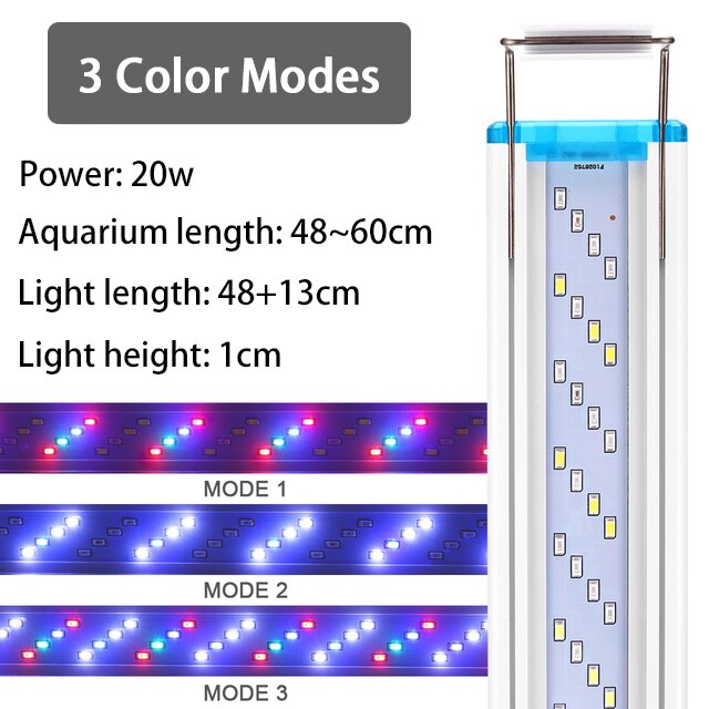 Tricolor Led Aquarium Light 18-60cm Slim Aquarium Lamp For Plants Fish Tank Light 220V US Plug Super Bright Aquarium Lighting: 3 Color 48-60cm