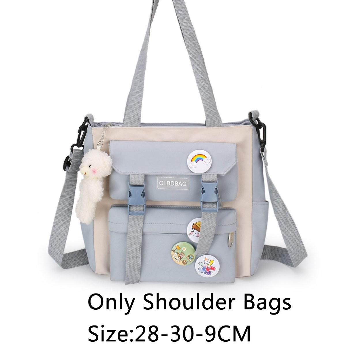 Sacs d&#39;école en toile pour adolescentes, 5 pièces, nouvelle tendance, sac à dos en Nylon pour femmes, sac à bandoulière pour enfants: Blue Shoulder Bags