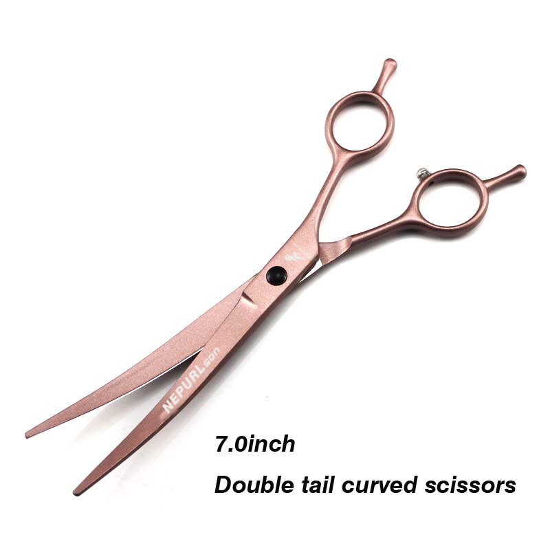 7.0inch pet grooming scissors set straight cut teeth cut fish bone scissors prt grooming: Double tail curved