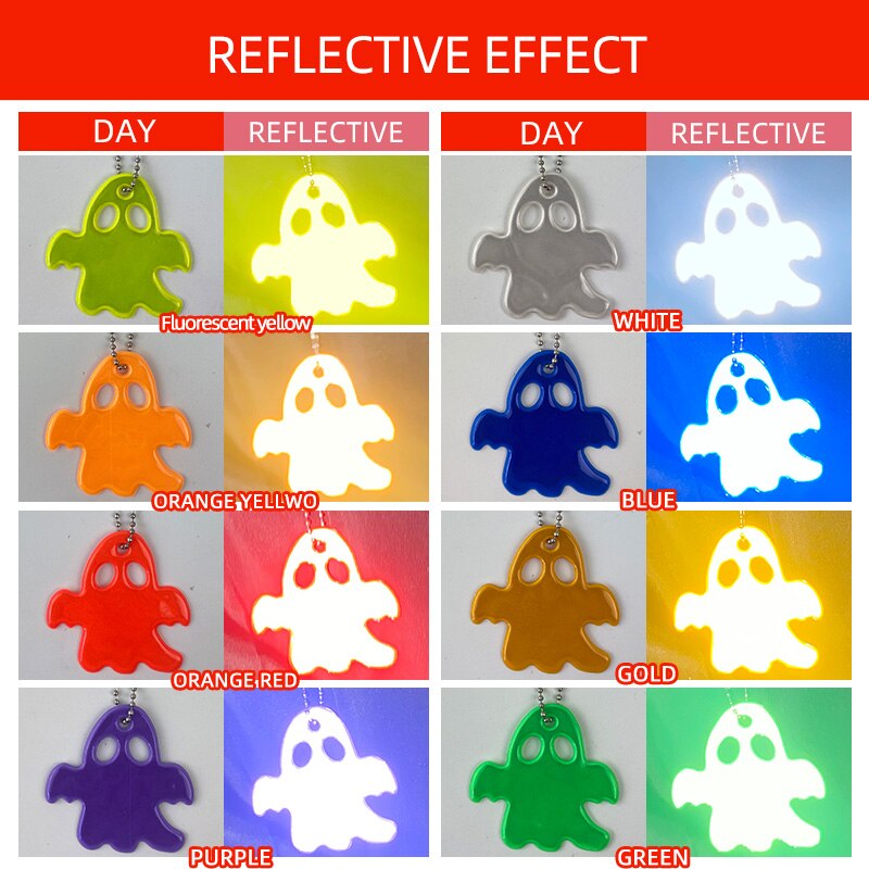 10 pcs Halloween Little Ghost Reflective Keychain Bag Pendant Accessories High Visibility Keyrings For Safety Use