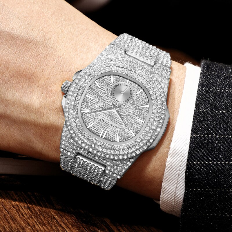 Fashon Iced Out Watch Men Diamond Hip Hop Mens Watches Top Brand Luxury Steel Gold Men Clock Montre Homme Reloj Hombre Relogio