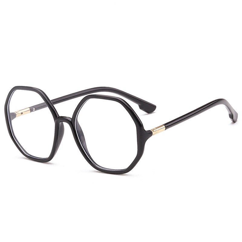 ¡Novedad de ! Gafas poligonales lisas, con luz azul montura de gafas, gafas de gran personalidad retro a la para hombres y mujeres: Black