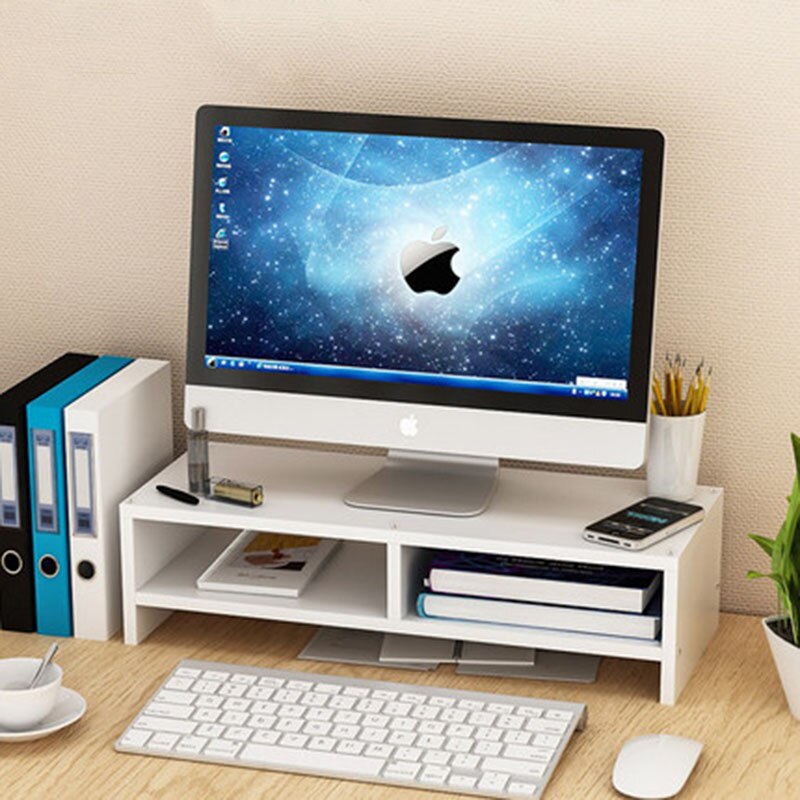 Computer Monitor Drawer Pad High Screen Base Office Desktop Storage Shelf Wood: white partition