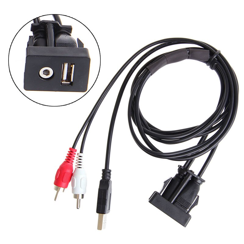 Car Boat Mot 1 Meters Length USB 2 RCA To 3.5mm Female Flush Mount AUX Stereo