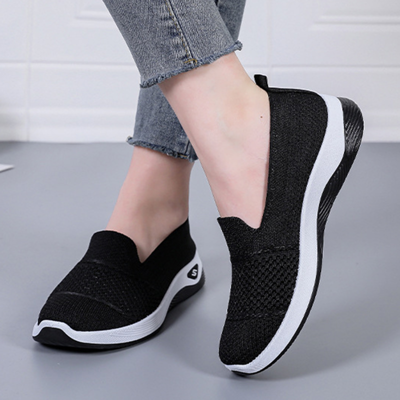 Zapatos para caminar sin cordones de punto transpirable para mujer, cómodas zapatillas informales antideslizantes, mocasines ligeros con plataforma suave para mujer