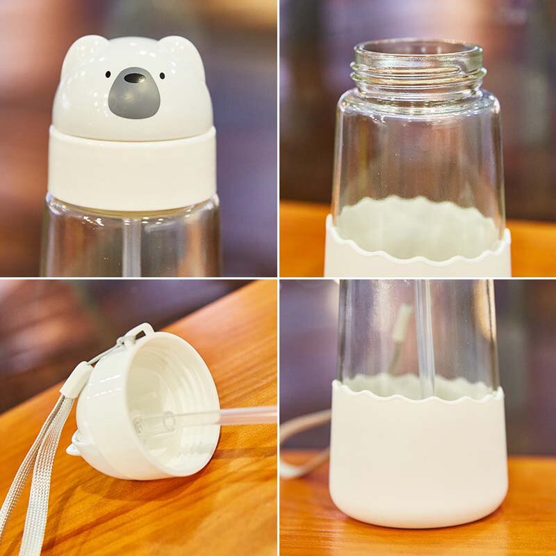 320ML Glass Baby Feeding Bottles BPA Free Anti-colic Baby Milk Bottle with Straw for Infants Feeding School Kids Bottle