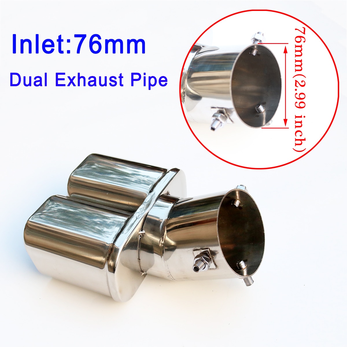 76mm 3 Inch Dual Exhaust Car Tailpipe Rear Muffler Tip Cover Stainless Fit for Diameter Between 46mm-71mm Accessories